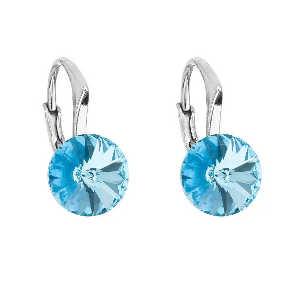 Strieborné náušnice visiace s kryštálmi Swarovski modré okrúhle 31229.3 aqua