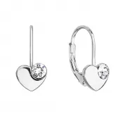 Strieborné visiace náušnice so Swarovski kryštálmi srdiečka 31299.1 biele