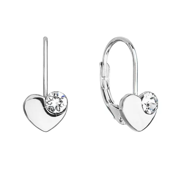 Strieborné visiace náušnice so Swarovski kryštálmi srdiečka 31299.1 biele