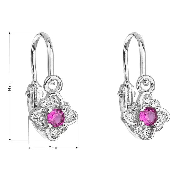 Strieborné detské náušnice visiace so zirkónom ružová kvietka 11175.3