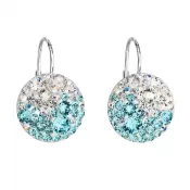 Strieborné náušnice visiace s kryštálmi Swarovski modré okrúhle 31176.3 light turquoise