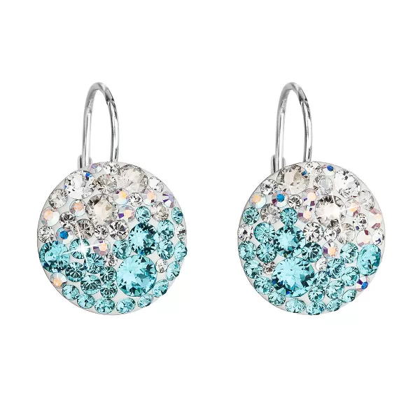 Strieborné náušnice visiace s kryštálmi Swarovski modré okrúhle 31176.3 light turquoise