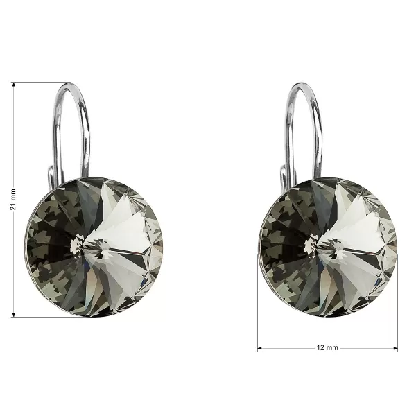 Strieborné náušnice visiace s kryštálmi Swarovski sivé okrúhle 31106.3