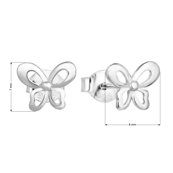 Strieborné náušnice pecka so zirkónom biely motýľ 11060.1