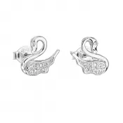 Strieborné náušnice pecka so zirkónom biela labuť 11013.1