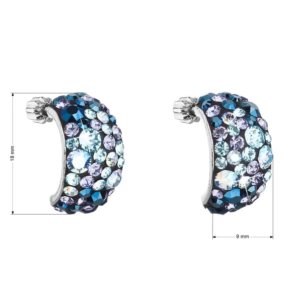 Strieborné náušnice visiace s kryštálmi Swarovski modré polkruh 31164.3 blue style