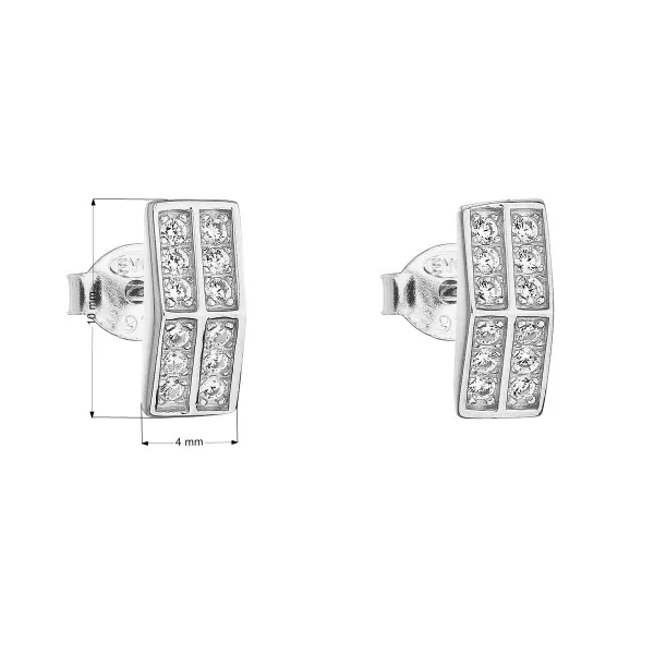 Strieborné náušnice pecka so zirkónom biely obdĺžnik 11021.1