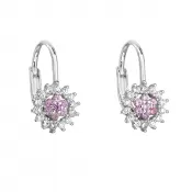 Strieborné náušnice visiace so zirkónom ružová kvietka 11217.3