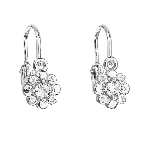 Strieborné detské náušnice visiace so zirkónom biela kvietka 11174.1