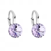 Strieborné náušnice visiace s kryštálmi Swarovski fialové okrúhle 31229.3 violet