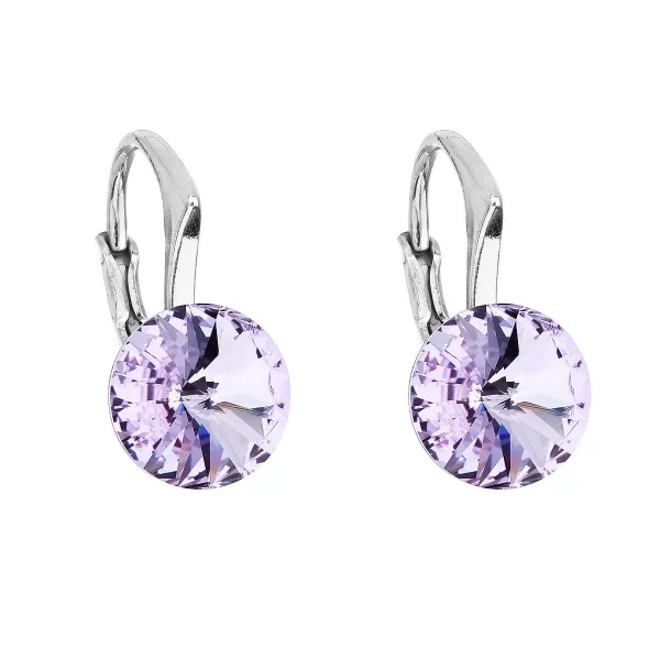 Strieborné náušnice visiace s kryštálmi Swarovski fialové okrúhle 31229.3 violet