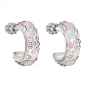 Strieborné náušnice kruhy s kryštálmi Swarovski ružové polkruh 31118.3 Magic rose