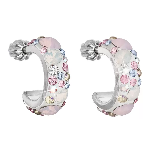Strieborné náušnice kruhy s kryštálmi Swarovski ružové polkruh 31118.3 Magic rose