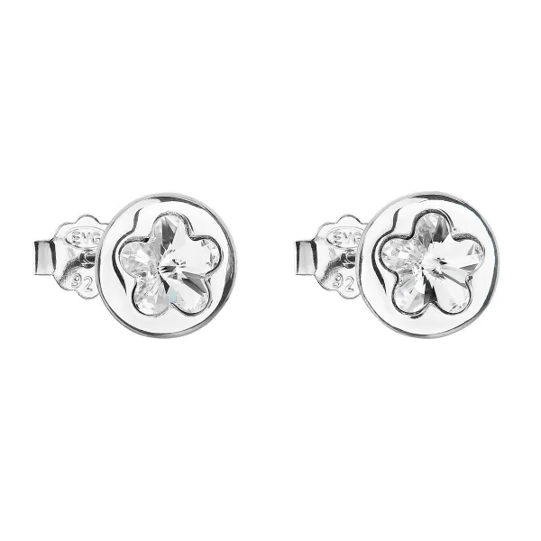 Strieborné náušnice pecka s kryštálmi Swarovski biela kvietka 31257.1