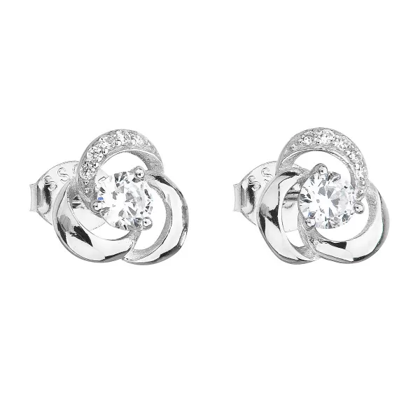Strieborné náušnice pecka so zirkónom v bielej farbe 11006.1