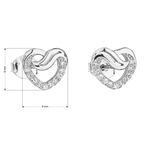 Strieborné náušnice pecka so zirkónom biele srdce 11114.1