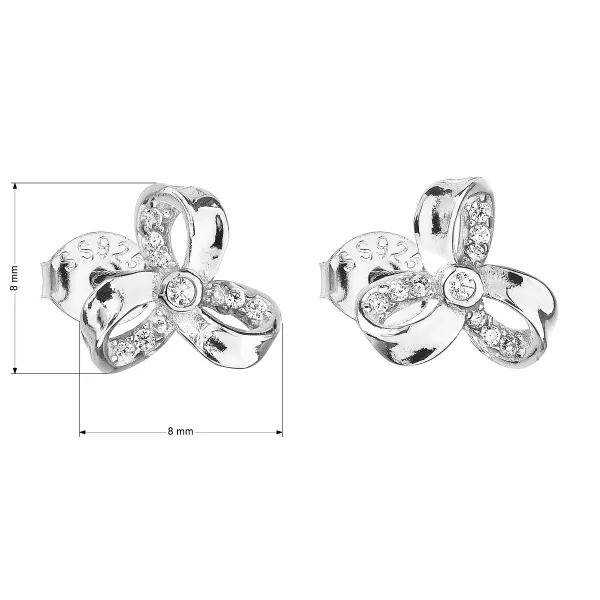 Strieborné náušnice pecka so zirkónom biela mašlička 11095.1