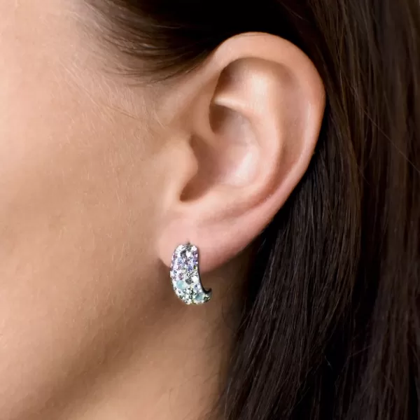 Strieborné náušnice visiace s kryštálmi Swarovski mix farieb polkruh 31164.3 sakura
