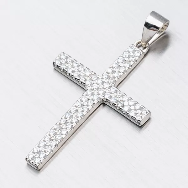 Strieborný krížik posiaty zirkónmi HST-13471
