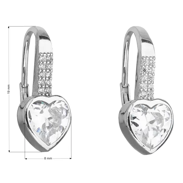 Strieborné náušnice visiace so zirkónom biele srdce 11169.1