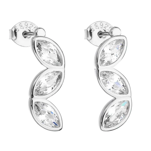 Strieborné náušnice pecka so zirkónom v bielej farbe 11084.1