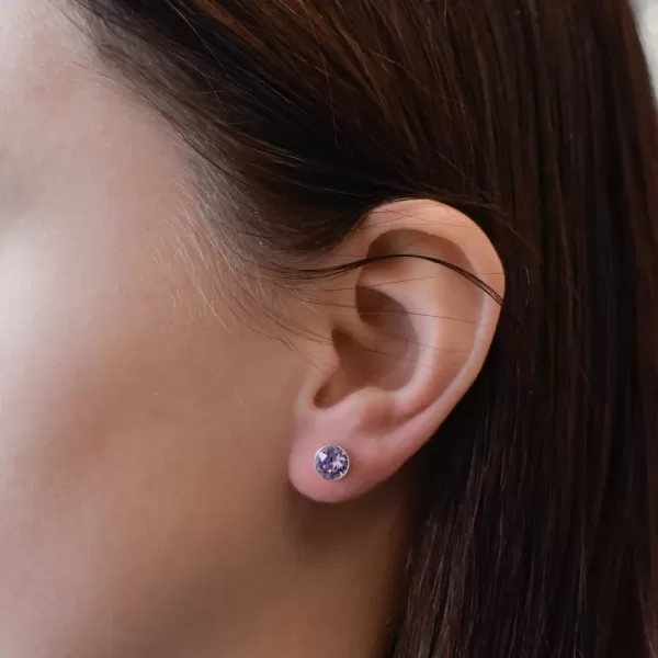 Strieborné náušnice pecka so Swarovski kryštálmi fialové okrúhle 31113.3 violet