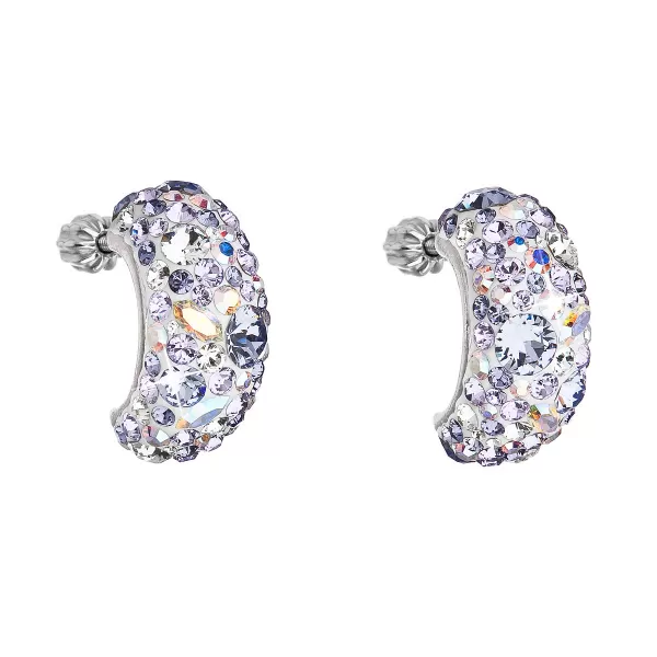 Strieborné náušnice visiace s kryštálmi Swarovski fialový polkruh 31164.3