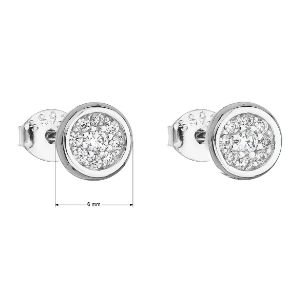 Strieborné náušnice pecka so zirkónom biele okrúhle 11078.1