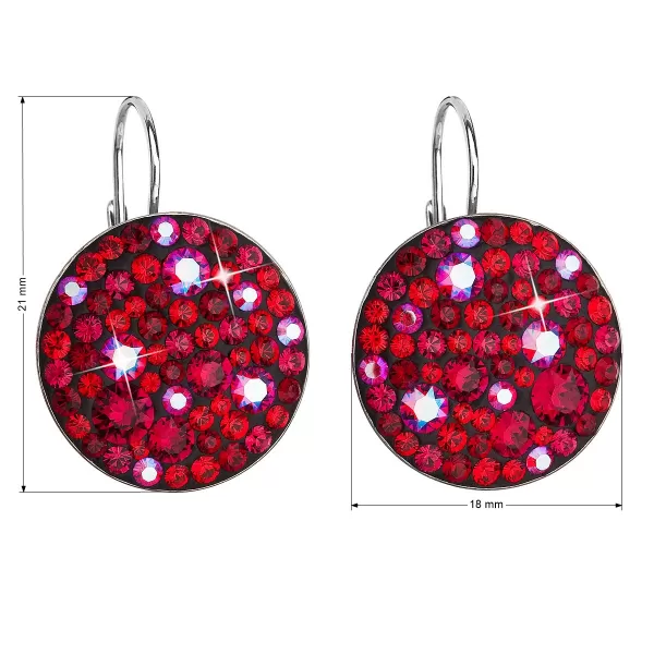 Strieborné náušnice visiace s kryštálmi Swarovski červené okrúhle 31161.3 cherry