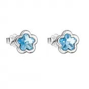 Strieborné náušnice pecka s kryštálmi Swarovski modrá kytička 31255.3