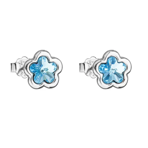 Strieborné náušnice pecka s kryštálmi Swarovski modrá kytička 31255.3