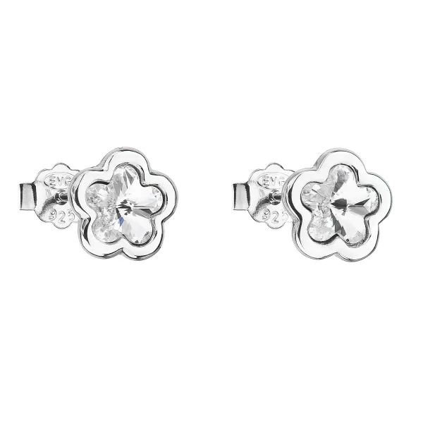 Strieborné náušnice pecka s kryštálmi Swarovski biela kvietka 31255.1