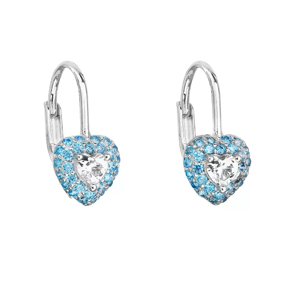 Strieborné detské náušnice visiace so zirkónom modré srdce 11216.3