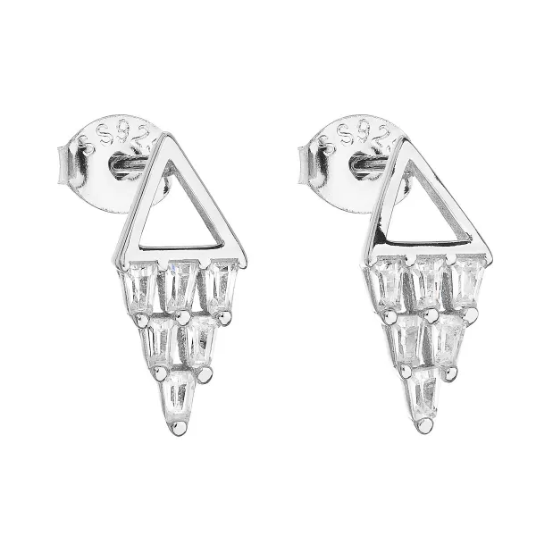 Strieborné náušnice pecka so zirkónom biely trojuholník 11118.1