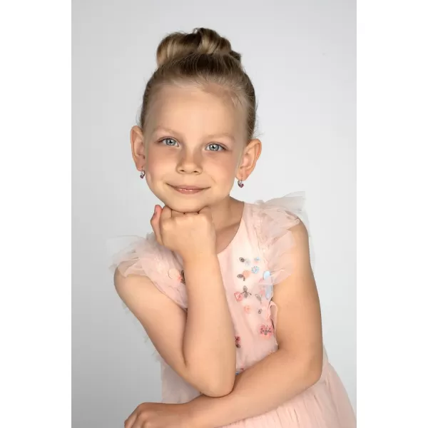 Strieborné detské náušnice visiace so zirkónom ružové srdce 11178.3