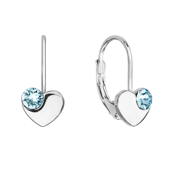 Strieborné visiace náušnice so Swarovski kryštálmi srdiečka 31299.3 modré