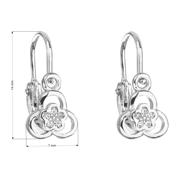 Strieborné detské náušnice visiace so zirkónom biela kvietka 11171.1