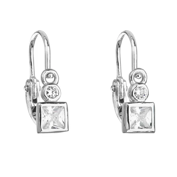 Strieborné detské náušnice visiace so zirkónom biela kocka 11172.1