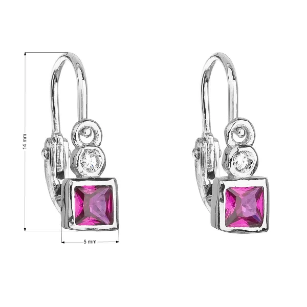 Strieborné detské náušnice visiace so zirkónom ružová kocka 11172.3