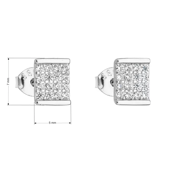 Strieborné náušnice pecka so zirkónom biely obdĺžnik 11129.1