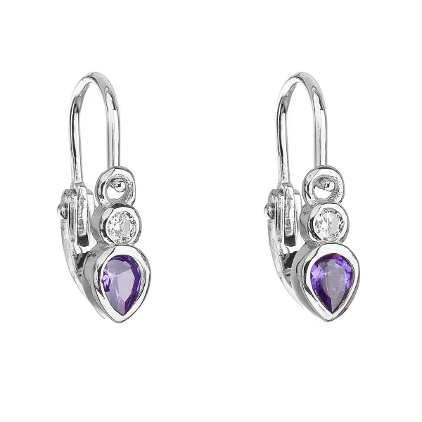 Strieborné detské náušnice visiace so zirkónom vo fialovej farbe 11197.3