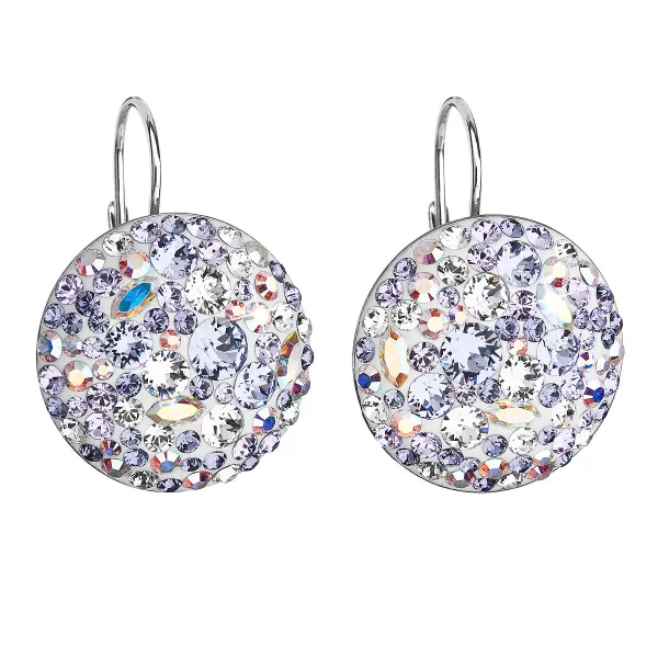 Strieborné náušnice visiace s kryštálmi Swarovski fialové okrúhle 31161.3 violet