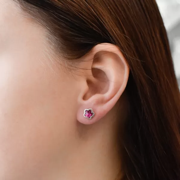 Strieborné náušnice pecka s kryštálmi Swarovski ružová kvietka 31255.3 fuchsia