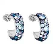 Strieborné náušnice kruhy s kryštálmi Swarovski modrý polkruh 31118.3 blue style