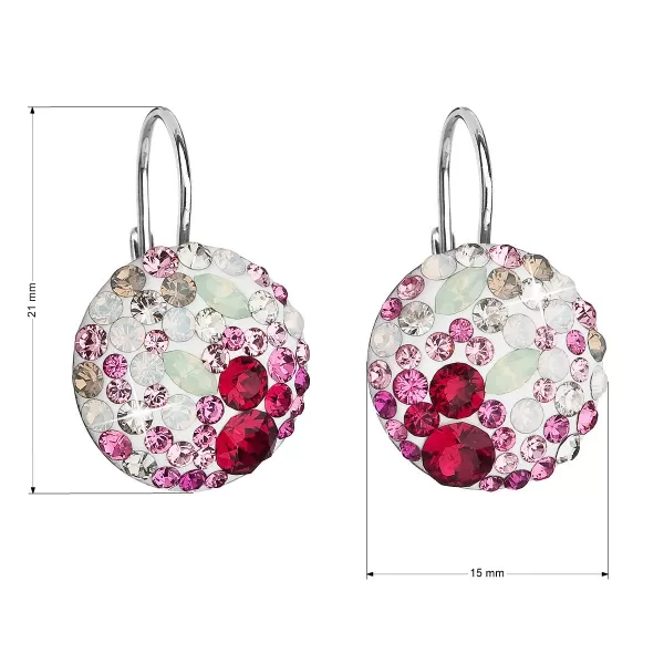 Strieborné náušnice visiace s kryštálmi Swarovski mix farieb okrúhle 31176.3 sweet love