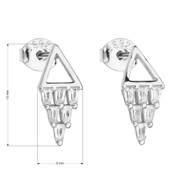 Strieborné náušnice pecka so zirkónom biely trojuholník 11118.1