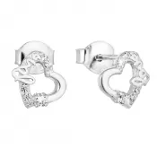 Strieborné náušnice pecka so zirkónom biele srdce 11051.1