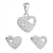 Sada šperkov so zirkónom náušnice a prívesok biele srdce 19021.1