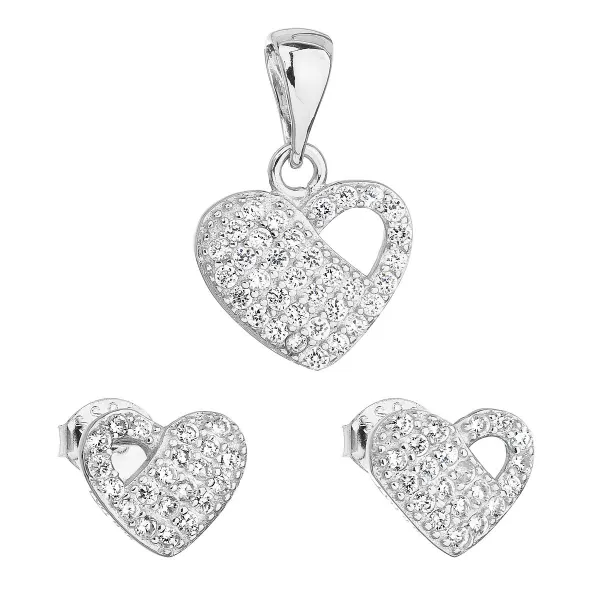 Sada šperkov so zirkónom náušnice a prívesok biele srdce 19021.1