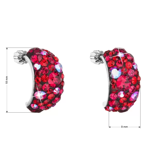 Strieborné náušnice visiace s kryštálmi Swarovski červené polkruh 31164.3 cherry